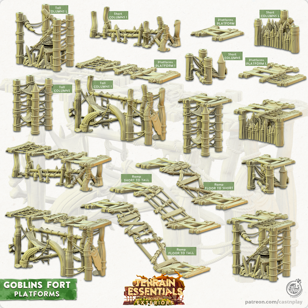 3D Printed Cast n Play Platforms Goblins Fort Set 28mm 32mm D&D (Online Only)