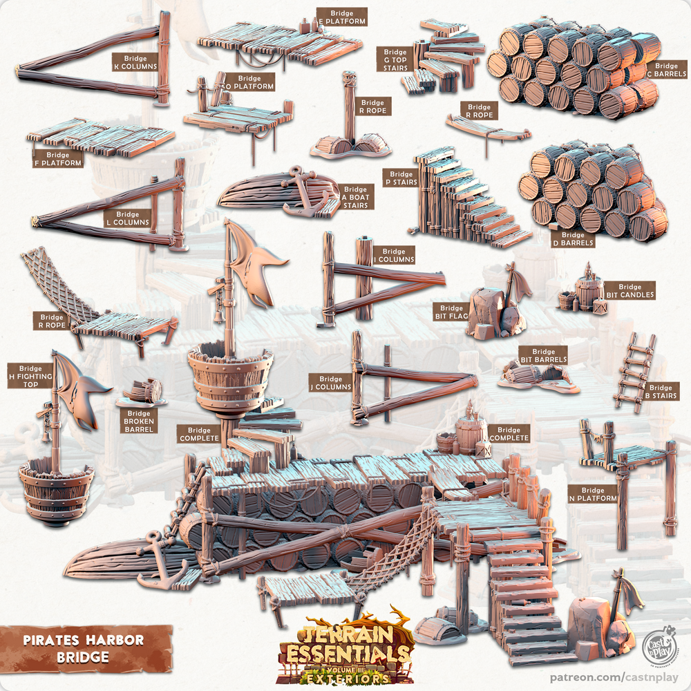 3D Printed Cast n Play Bridge Pirates Harbor Set 28mm 32mm D&D (Online Only)