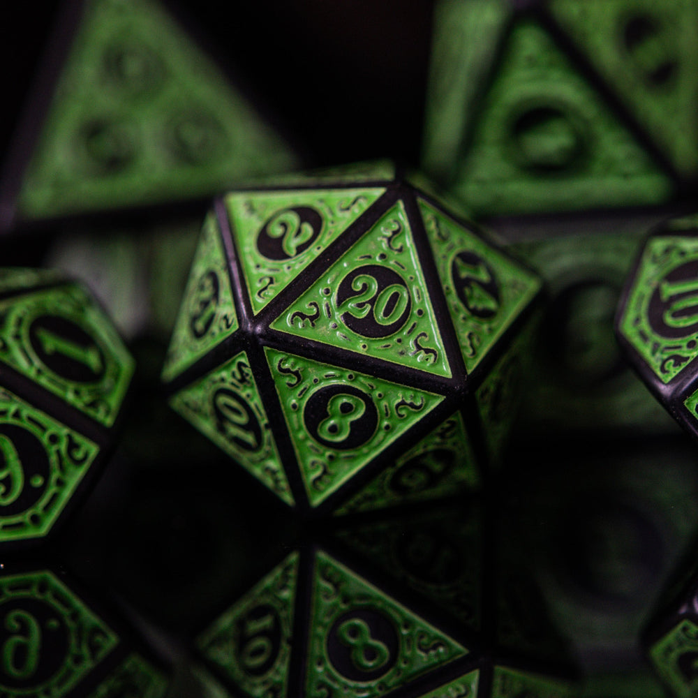 Temple Ruins Green Acrylic Dice Set (ONLINE ORDER ONLY)