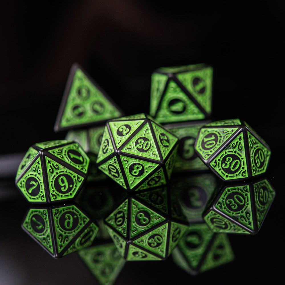 Temple Ruins Green Acrylic Dice Set (ONLINE ORDER ONLY)