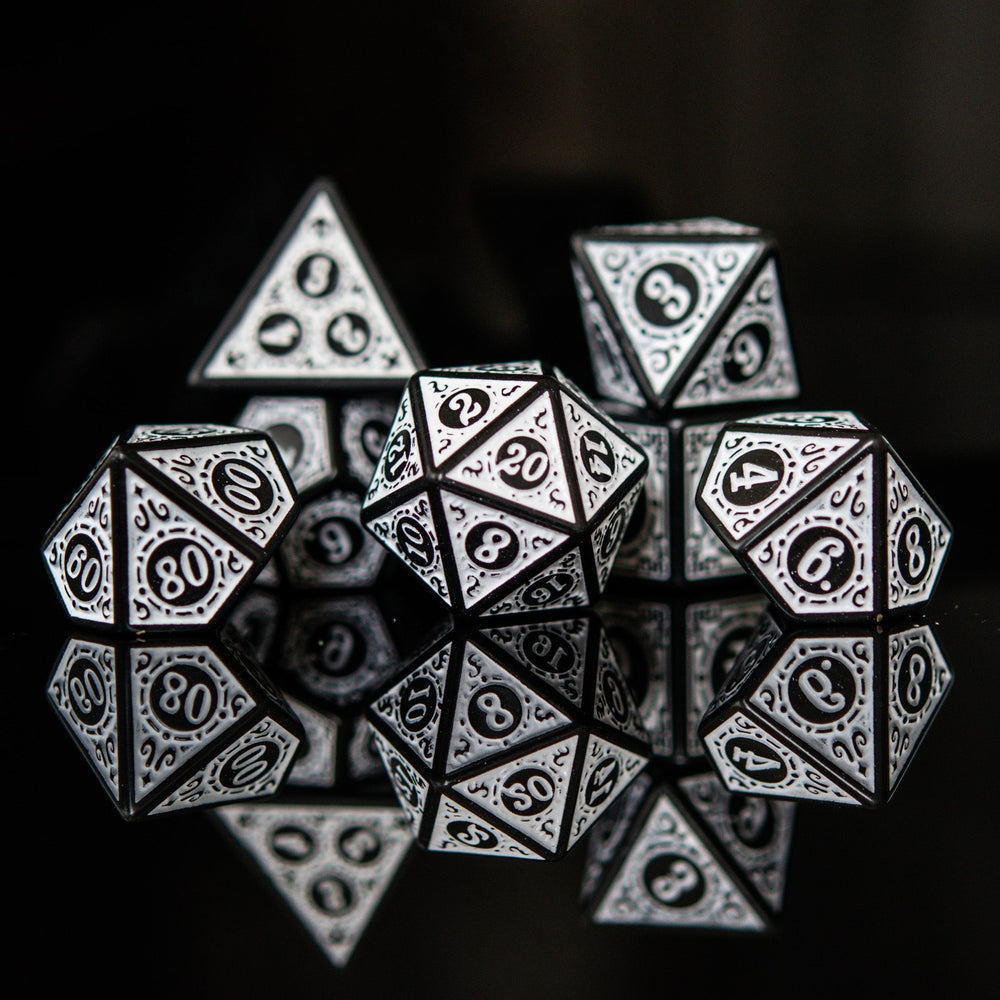 Temple Ruins White Acrylic Dice Set (ONLINE ORDER ONLY)