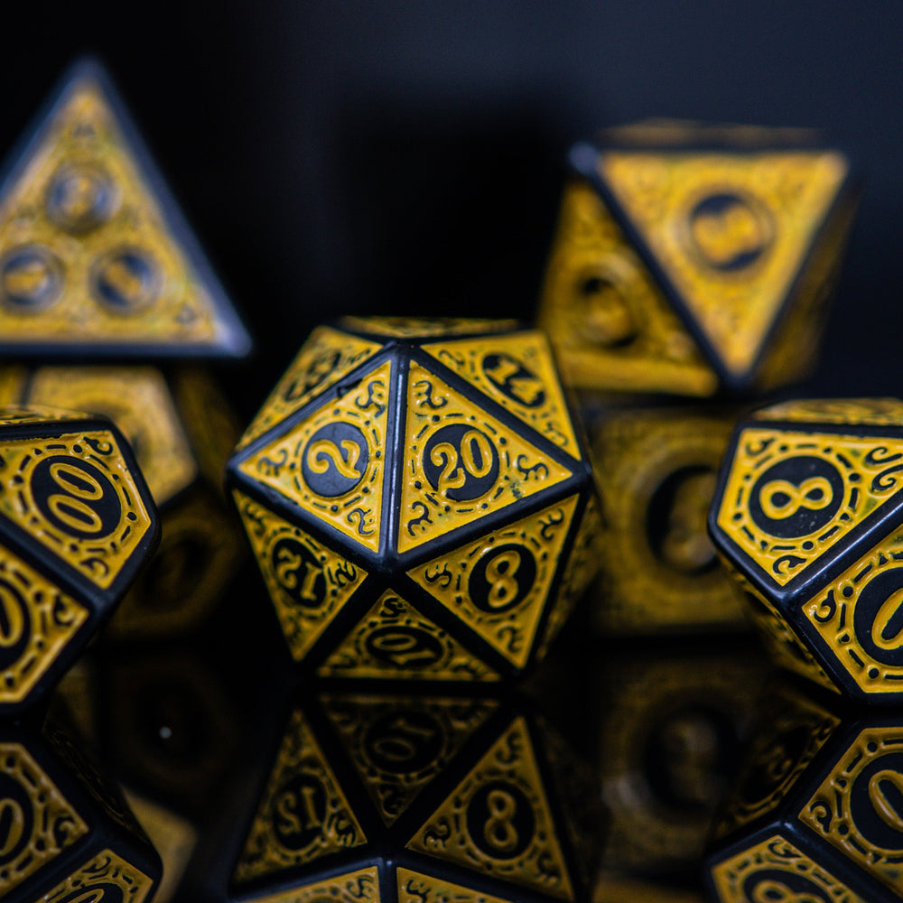 Temple Ruins Yellow Acrylic Dice Set (ONLINE ORDER ONLY)
