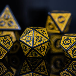 Temple Ruins Yellow Acrylic Dice Set (ONLINE ORDER ONLY)