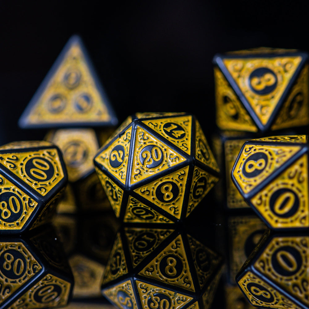 Temple Ruins Yellow Acrylic Dice Set (ONLINE ORDER ONLY)