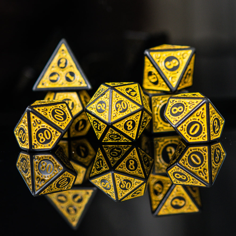 Temple Ruins Yellow Acrylic Dice Set (ONLINE ORDER ONLY)