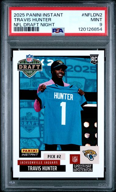 Graded 2025 Panini Instant Travis Hunter #NFLDN2 NFL Draft Night Rookie RC Football Card PSA 9 Mint (ONLINE ORDER ONLY)