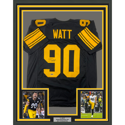 Framed Facsimile Autographed T.J. TJ Watt 35x39 Pittsburgh Color Rush Reprint Laser Auto Football Jersey Size Men's XL (ONLINE ORDER ONLY)
