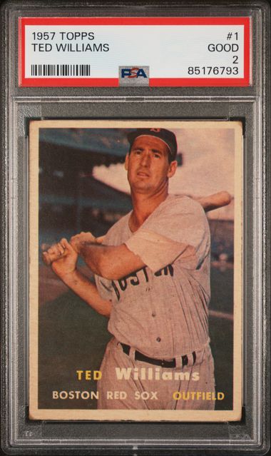 Graded 1957 Topps Ted Williams #1 Baseball Card PSA 2 Good (ONLINE ORDER ONLY)