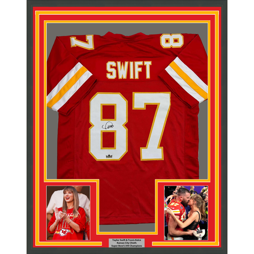 Framed Facsimile Autographed Swift #87 35x39 Kansas City Red Reprint Laser Auto Football Jersey (ONLINE ORDER ONLY)