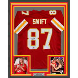Framed Facsimile Autographed Swift #87 35x39 Kansas City Red Reprint Laser Auto Football Jersey (ONLINE ORDER ONLY)