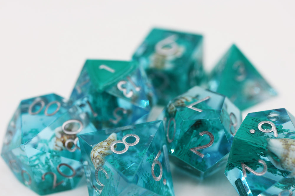 Sharp Edge Resin RPG Dice Set - Teal Coral & Sea Snail (ONLINE ORDER ONLY)