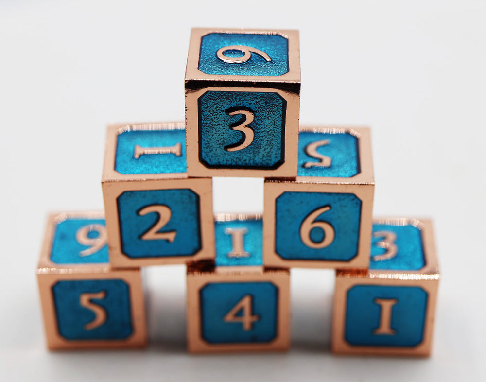 6 piece Metal D6's - Blue and Copper (ONLINE ORDER ONLY)
