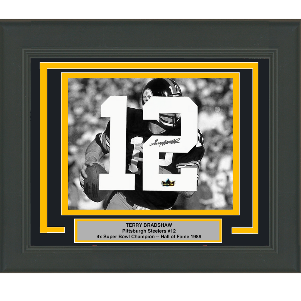 Framed Terry Bradshaw Facsimile Autographed Jersey Number 23x21 Pittsburgh Steelers Reprint Laser Auto Football Photo (ONLINE ORDER ONLY)
