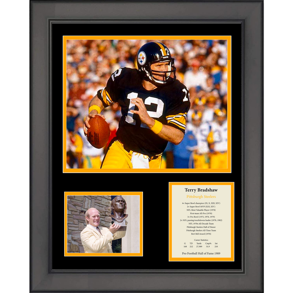 Framed Terry Bradshaw Hall of Fame Pittsburgh Steelers 11"x14" Football Three Photo Collage (ONLINE ORDER ONLY)