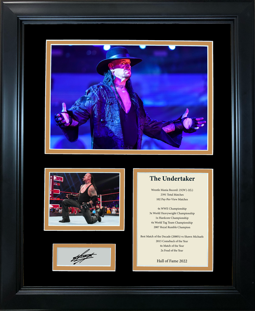 Framed The Undertaker Hall of Fame Facsimile Laser Engraved Signature Auto WWE 11"x14" Wrestling Photo Sig Collage (ONLINE ORDER ONLY)