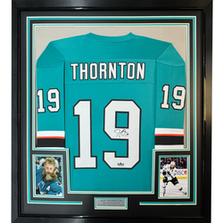 Framed Facsimile Autographed Joe Thornton 35x39 San Jose Teal Reprint Laser Auto Hockey Jersey (ONLINE ORDER ONLY)