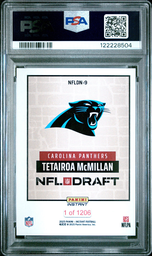 Graded 2025 Panini Instant Tetairoa McMillan #NFLDN9 NFL Draft Night Rookie RC Football Card PSA 8 Near Mint (ONLINE ORDER ONLY)