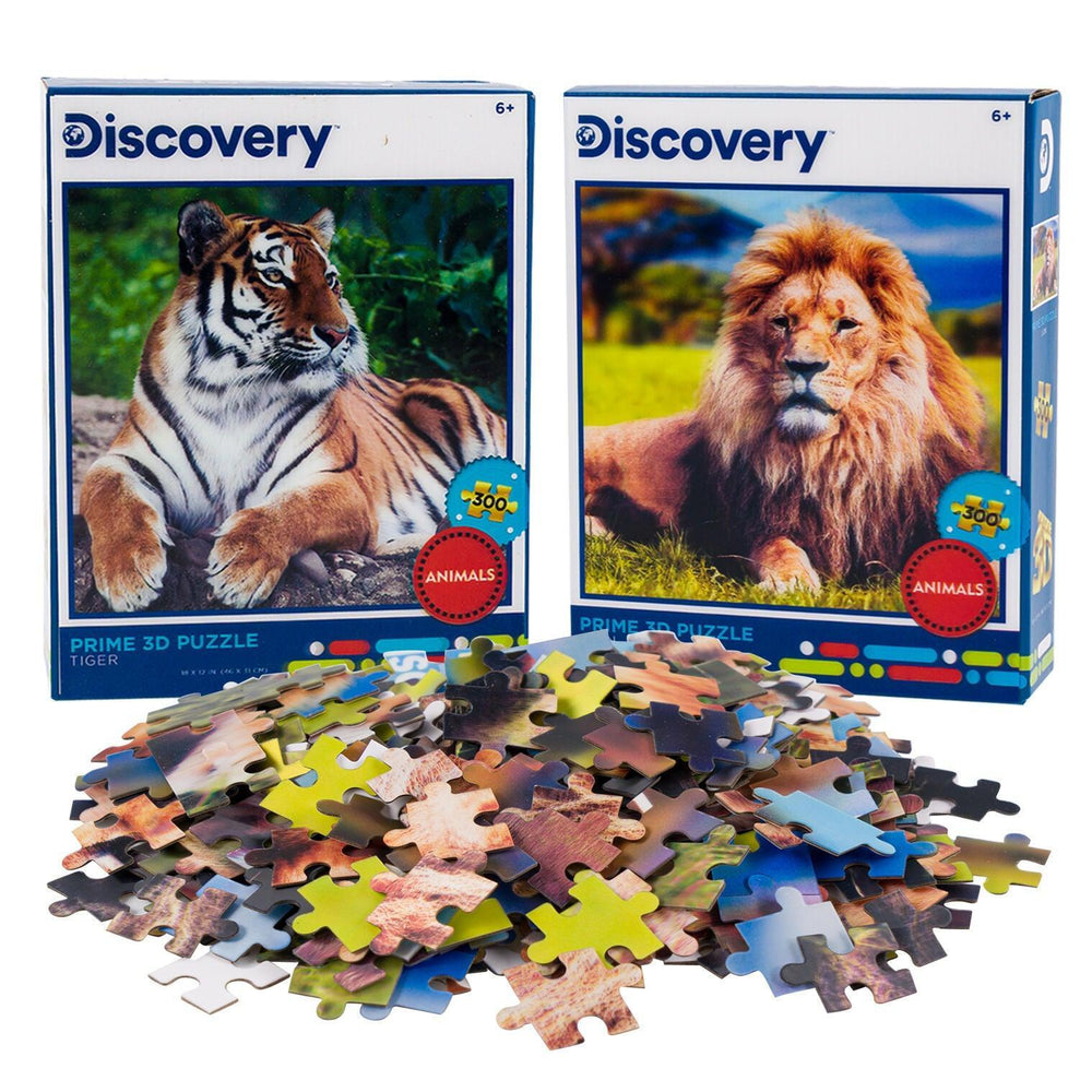 Tiger & Lion Set of 2 300 Piece Lenticular Jigsaw Puzzles Prime 3D
