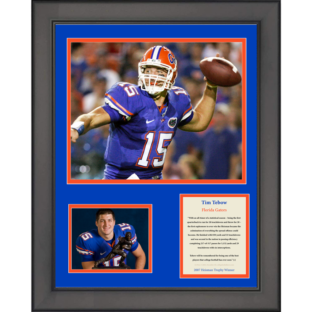 Framed Tim Tebow Heisman Trophy Winner Florida Gators 11"x14" College Football Three Photo Collage (ONLINE ORDER ONLY)