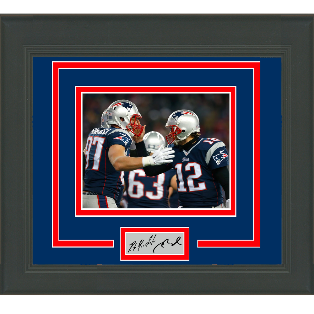 Framed Tom Brady Rob Gronkowski Dual Facsimile Laser Engraved Signature Auto New England Patriots 11x14 Football Photo (ONLINE ORDER ONLY)