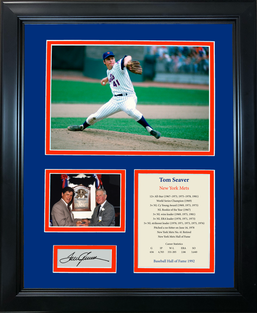 Framed Tom Seaver Hall of Fame Facsimile Laser Engraved Signature Auto New York Mets Baseball 11"x14" Photo Sig Collage (ONLINE ORDER ONLY)