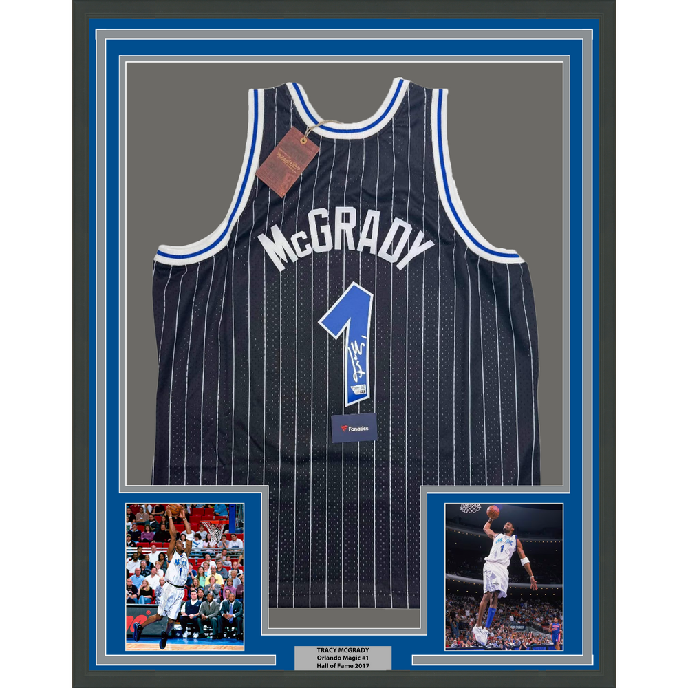 Framed Autographed/Signed Tracy McGrady 35x39 Orlando Magic Black Authentic Swingman Mitchell & Ness Basketball Jersey Fanatics COA (ONLINE ORDER ONLY)