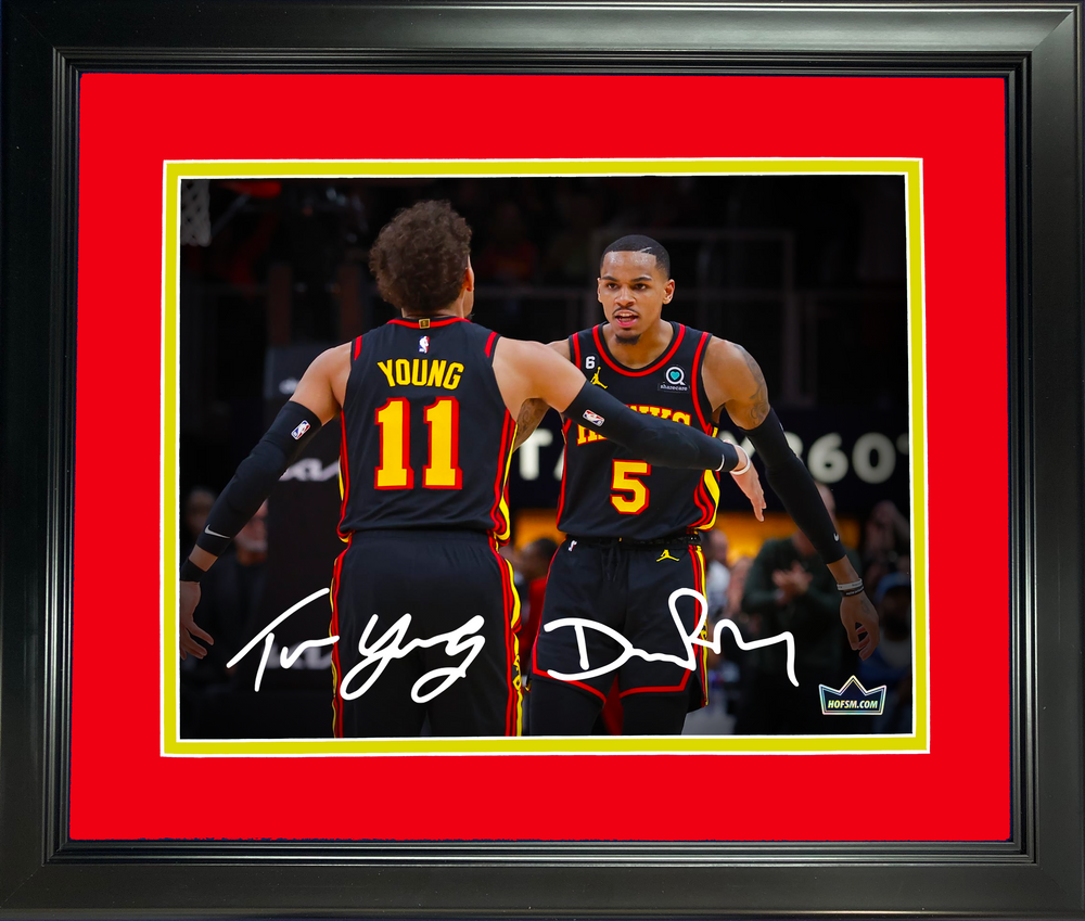 Framed Trae Young & Dejounte Murray Dual Facsimile Laser Engraved Signature Auto 11"x14" Basketball Photo HOFSM Holo (ONLINE ORDER ONLY)