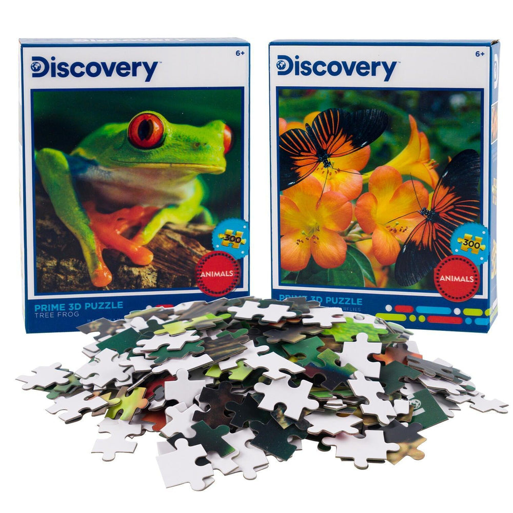 Tree Frog & Butterflies Set of 2 300 Piece Lenticular Jigsaw Puzzles Prime 3D