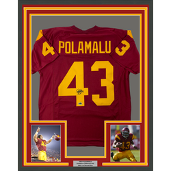 Framed Facsimile Autographed Troy Polamalu 35x39 USC Maroon Reprint Laser Auto College Football Jersey (ONLINE ORDER ONLY)