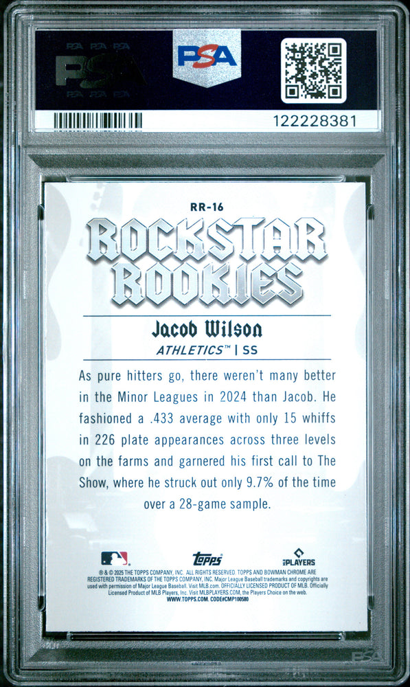Graded 2025 Topps Bowman Jacob Wilson #RR16 Rockstar Rookies Rookie RC Baseball Card PSA 10 Gem Mint (ONLINE ORDER ONLY)