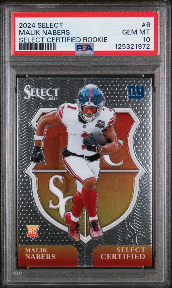 Graded 2024 Panini Select Malik Nabers #6 Select Certied Rookies Rookie RC Football Card PSA 10 Gem Mint (ONLINE ORDER ONLY)