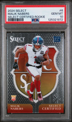 Graded 2024 Panini Select Malik Nabers #6 Select Certied Rookies Rookie RC Football Card PSA 10 Gem Mint (ONLINE ORDER ONLY)