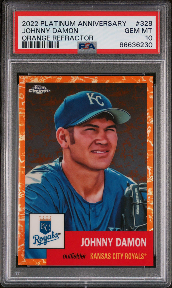 2022 TOPPS CHROME PLATINUM JOHNNY DAMON ORANGE REFRACTOR #328 - PSA 10 (Online Order Only)