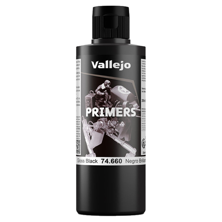 Vallejo: Primers - Gloss Black (200ml) (ONLINE ORDER ONLY)