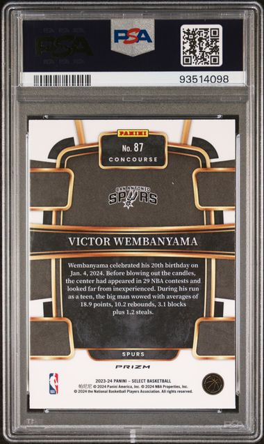 Graded 2023 Panini Select Victor Wembanyama #87 Red Cracked Ice Rookie RC Basketball Card PSA 10 Gem Mint (ONLINE ORDER ONLY)