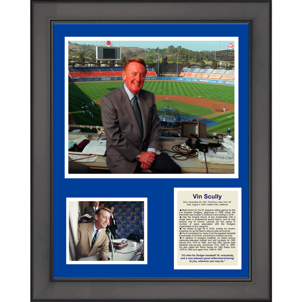 Framed Vin Scully Baseball 11"x14" Three Photo Collage (ONLINE ORDER ONLY)