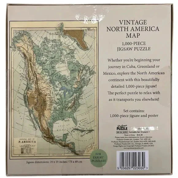 Vintage North America Map 1000 Piece Jigsaw Puzzle Professor Puzzle (ONLINE ORDER ONLY)