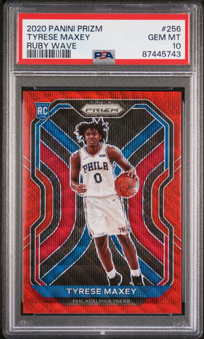 Graded 2020 Panini Prizm Tyrese Maxey #256 Ruby Wave Rookie RC Basketball Card PSA 10 Gem Mint (ONLINE ORDER ONLY)