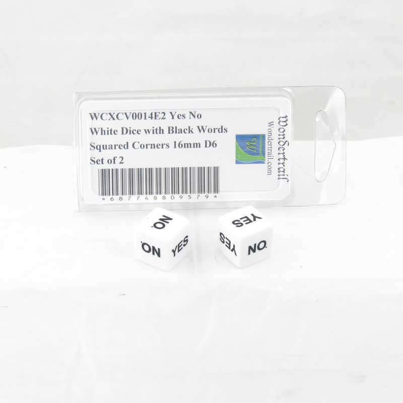 WCXCV0014E2 Yes No White Dice with Black Words Squared Corners 16mm (5/8 inch) D6 Set of 2