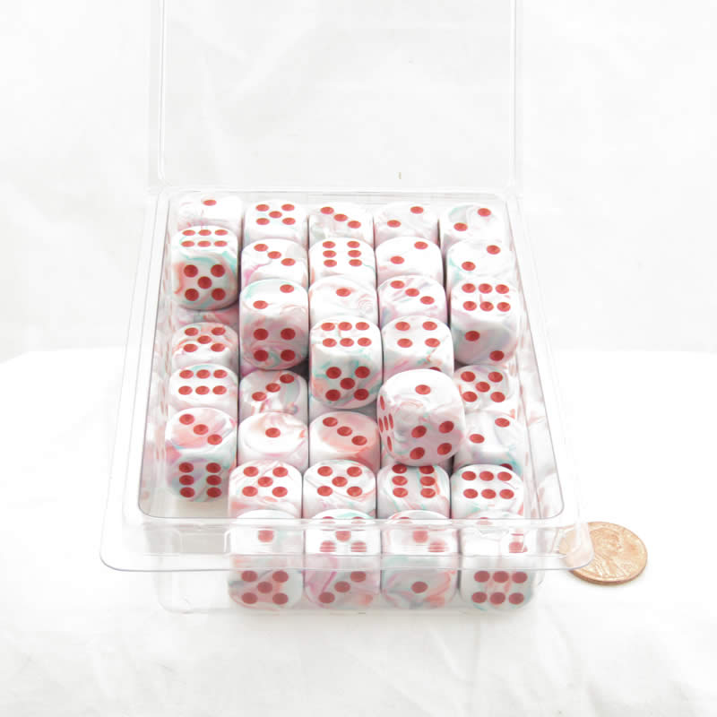 WCXDF1664RE50 Pop Art Festive Dice with Red Pips 16mm (5/8in) D6 Pack of 50 (ONLINE ORDER ONLY)