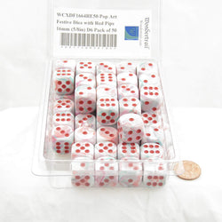 WCXDF1664RE50 Pop Art Festive Dice with Red Pips 16mm (5/8in) D6 Pack of 50 (ONLINE ORDER ONLY)