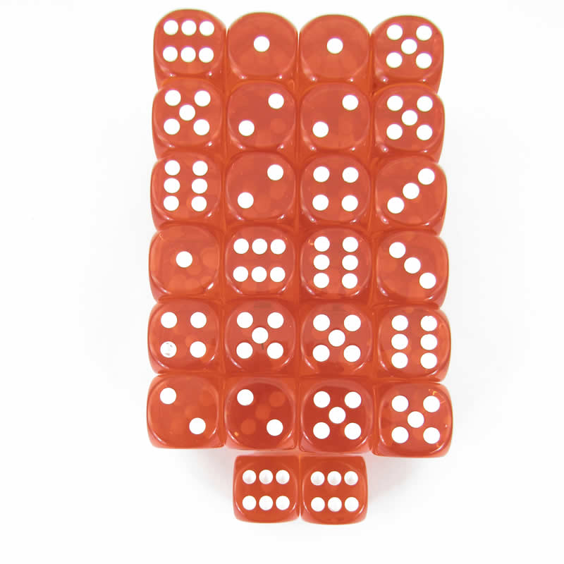 WCXDT1603E50 Orange Translucent Dice White Pips D6 16mm Pack of 50 (ONLINE ORDER ONLY)