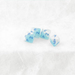 WCXPG0865E4 Turquoise and White Gemini Luminary Dice Blue Numbers D8 16mm (5/8in) Pack of 4 (ONLINE ORDER ONLY)