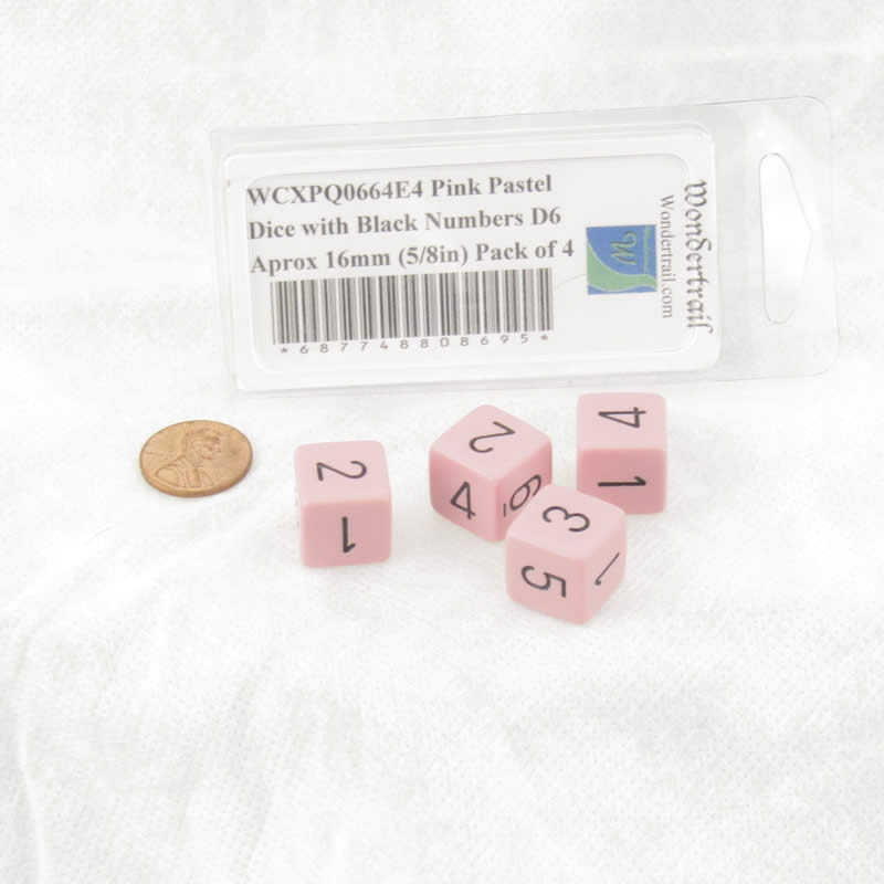 WCXPQ0664E4 Pink Pastel Dice with Black Numbers D6 Aprox 16mm (5/8in) Pack of 4 (ONLINE ORDER ONLY)