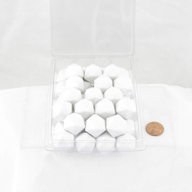 WCXPQ2001AE50 White Blank Opaque Dice D20 Aprox 16mm (5/8in) Pack of 50 (ONLINE ORDER ONLY)