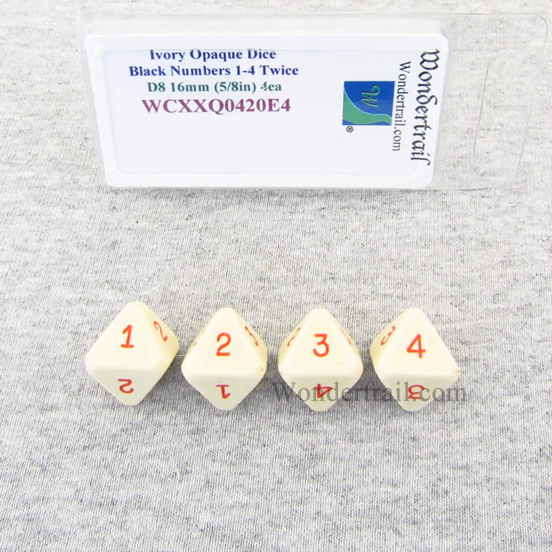 WCXXQ0420E4 Ivory Dice Red Numbers D8 No. 1-4 Twice 16mm Pack of 4 (ONLINE ORDER ONLY)