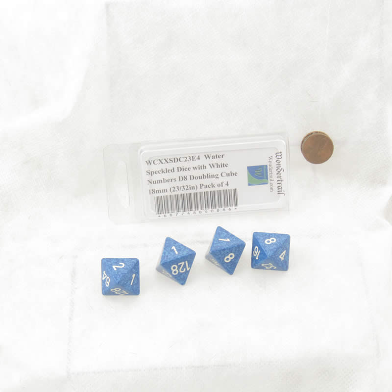 WCXXSDC23E4  Water Speckled Dice with White Numbers D8 Doubling Cube 18mm (23/32in) Pack of 4 (ONLINE ORDER ONLY)