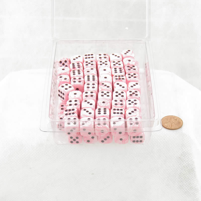 WKP00767B1 Pink Swirl Deluxe Dice with Black Pips D6 12mm (1/2in) Pack of 100 (ONLINE ORDER ONLY)