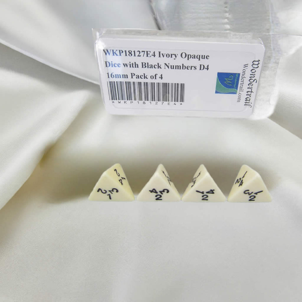 WKP18127E4 Ivory Opaque Dice with Black Numbers D4 16mm Pack of 4 (ONLINE ORDER ONLY)