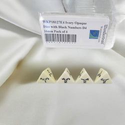 WKP18127E4 Ivory Opaque Dice with Black Numbers D4 16mm Pack of 4 (ONLINE ORDER ONLY)